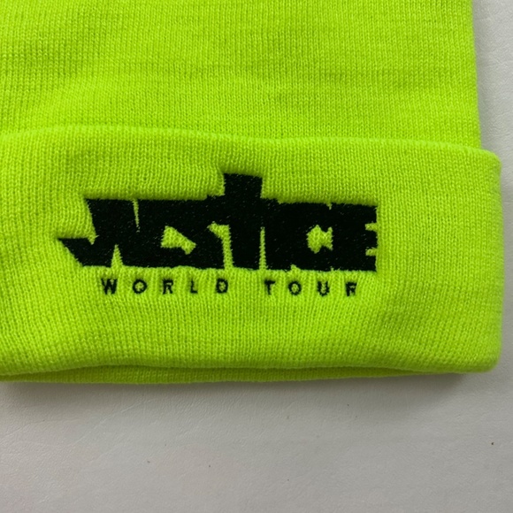 New Justin Bieber Justice World Tour Graphic Green Knit Logo Beanie Hat One Size - Picture 3 of 3
